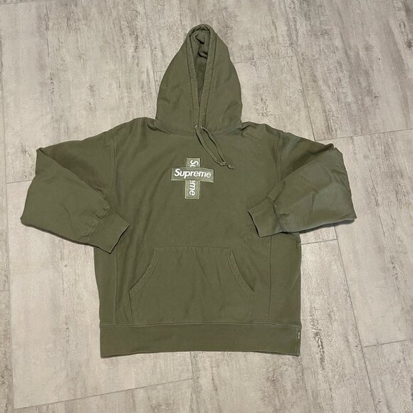 Supreme Cross Box Logo Hooded Sweatshirt - Olive - Picture 1 of 4